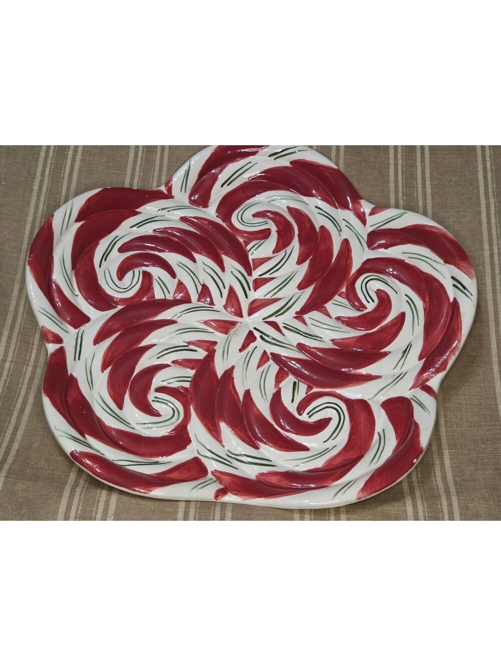 Large Ceramic Peppermint Christmas Tray 15 Inch Holiday Serving Tray